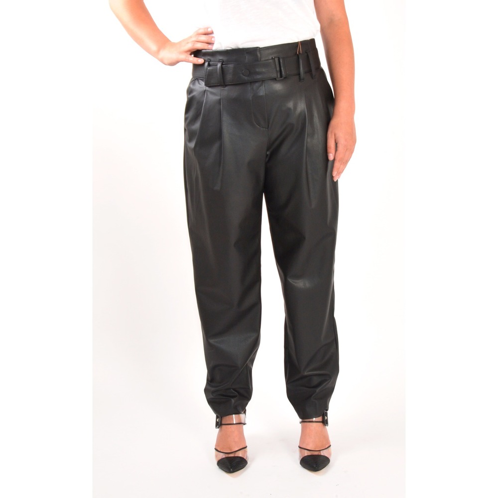 Raffaello Rossi Marin Black Faux Leather Belted Pleated Tapered Pants Size 38